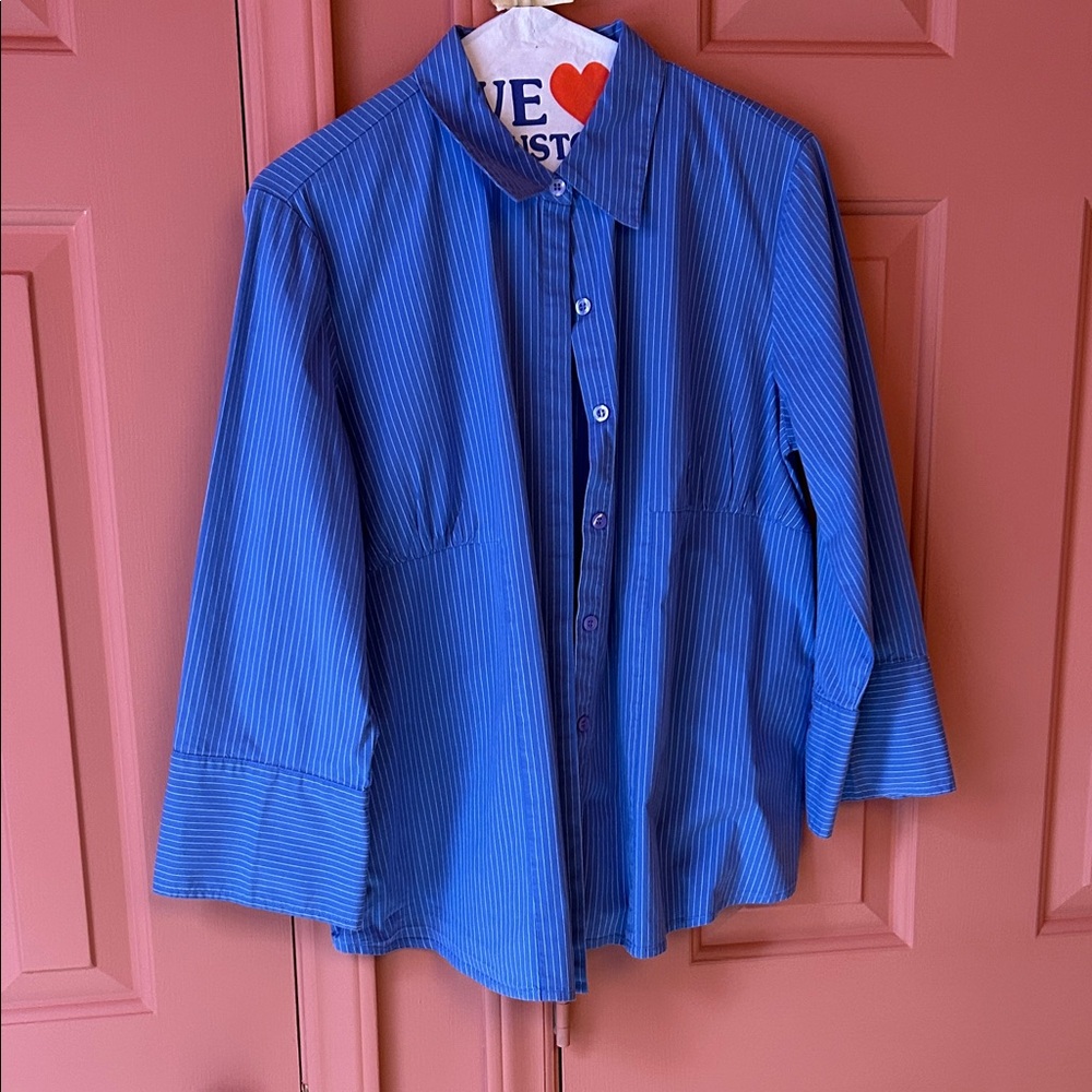 Blue Striped Button-Front Maternity Shirt